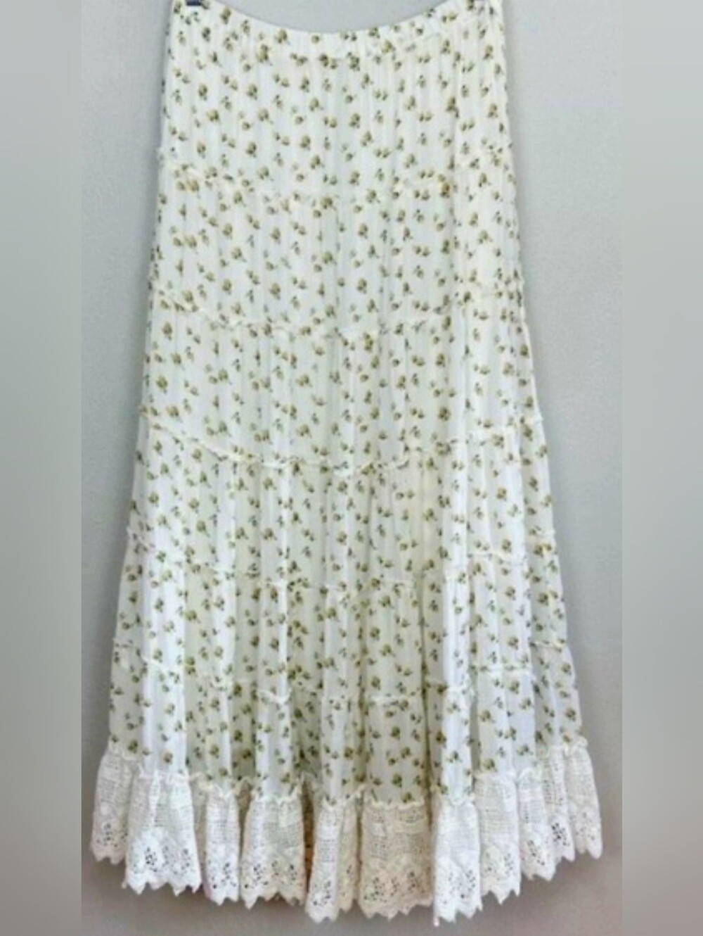 Denim & Supply Ralph Lauren White Maxi Skirt with Green Floral Print